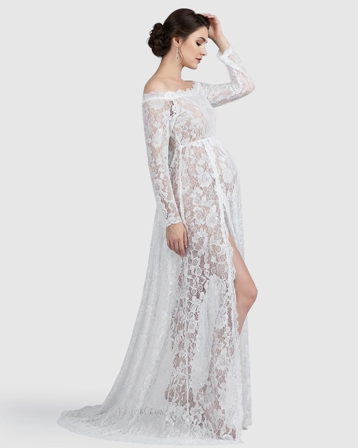 Off-Shoulder Lace Slit Maternity Gown