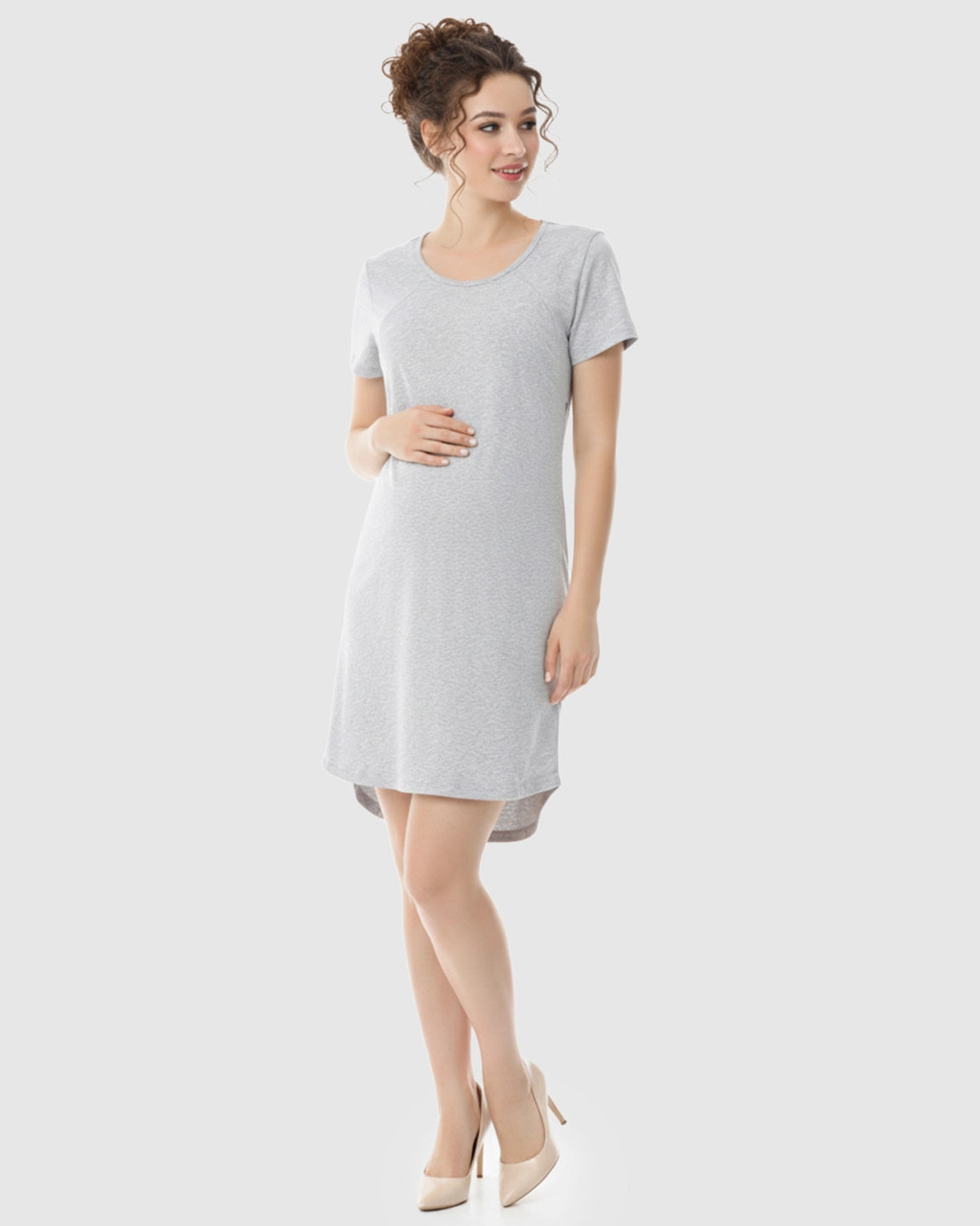 Side-Access Nursing Casual Maternity Midi Dress