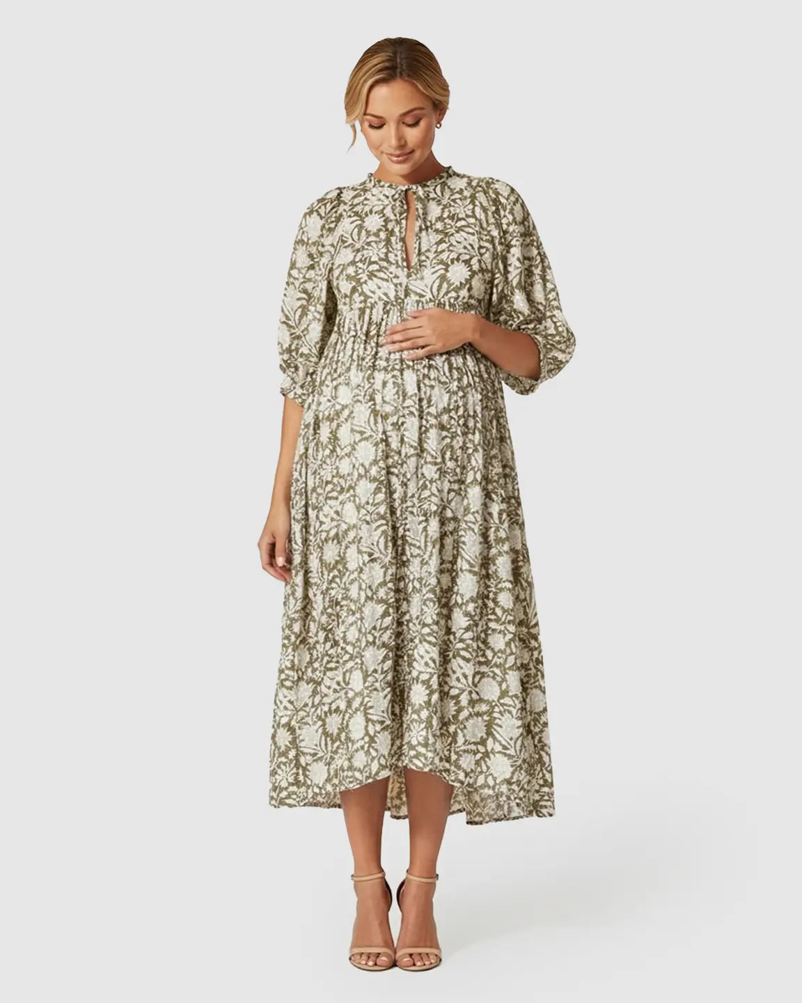 Flowy Cotton Boho Maternity Midi Dress
