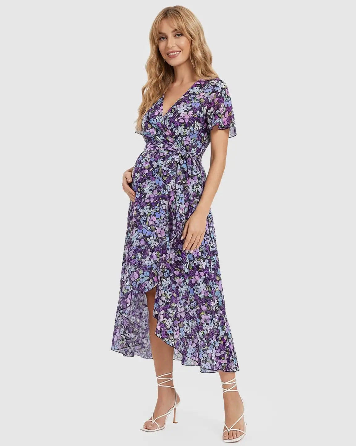 Front-Slit Wrap Maternity Midi Dress