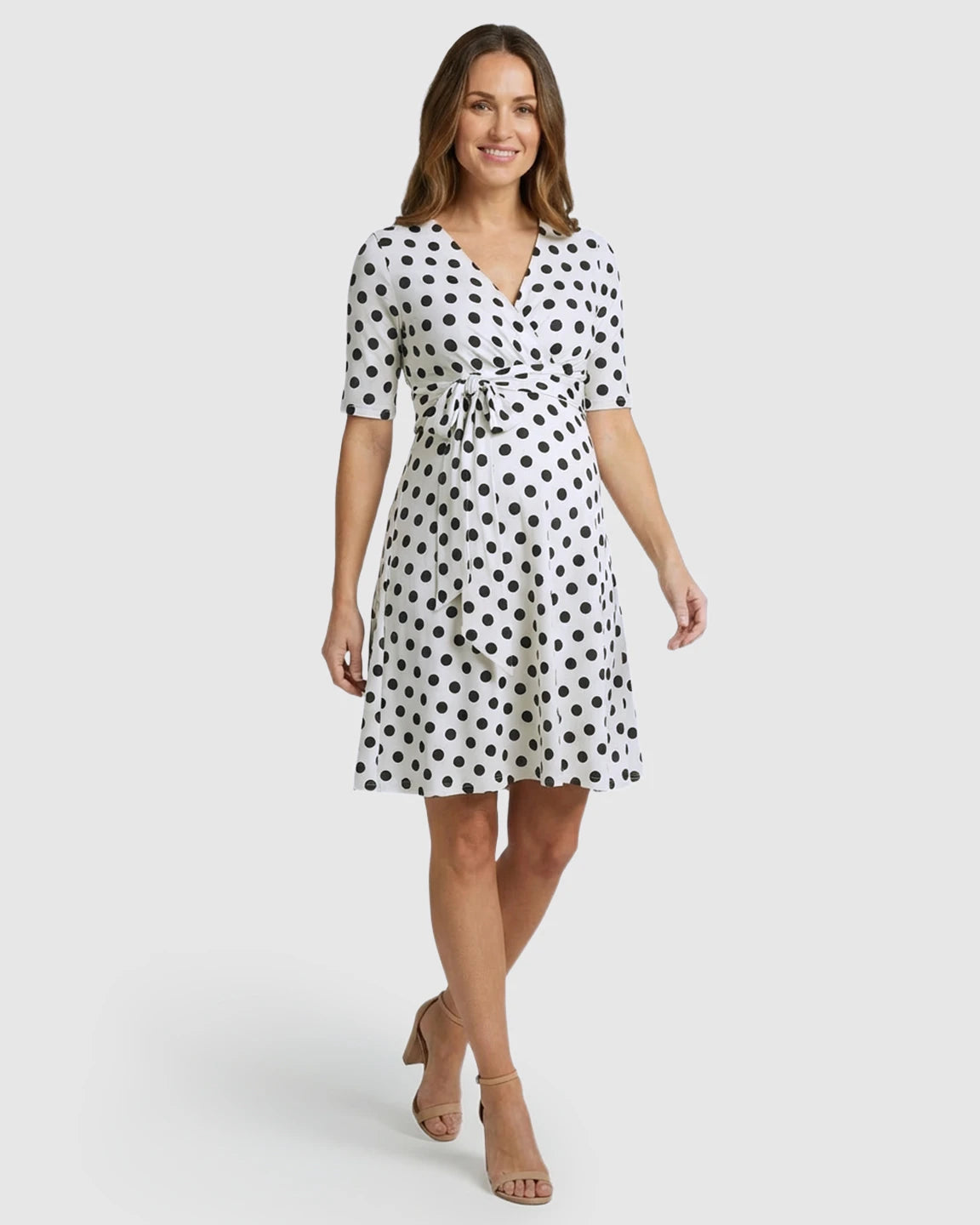 Adjustable Wrap Polka Dot Maternity Midi Dress