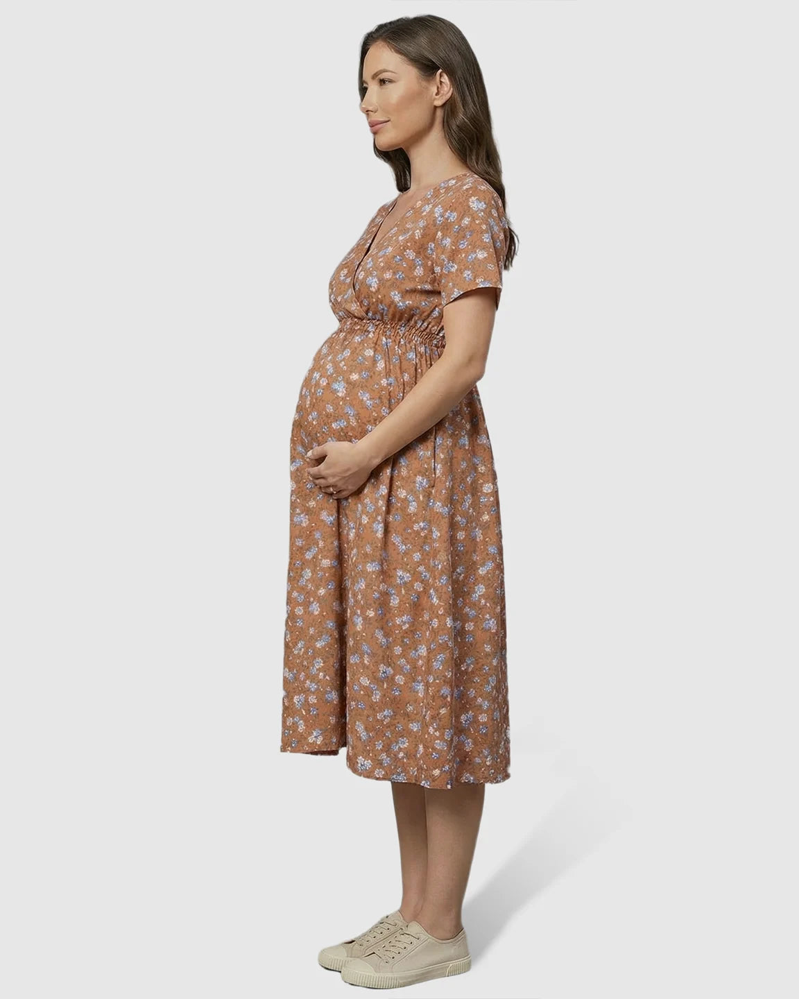 Stretch-Waist A-Line Maternity Midi Dress