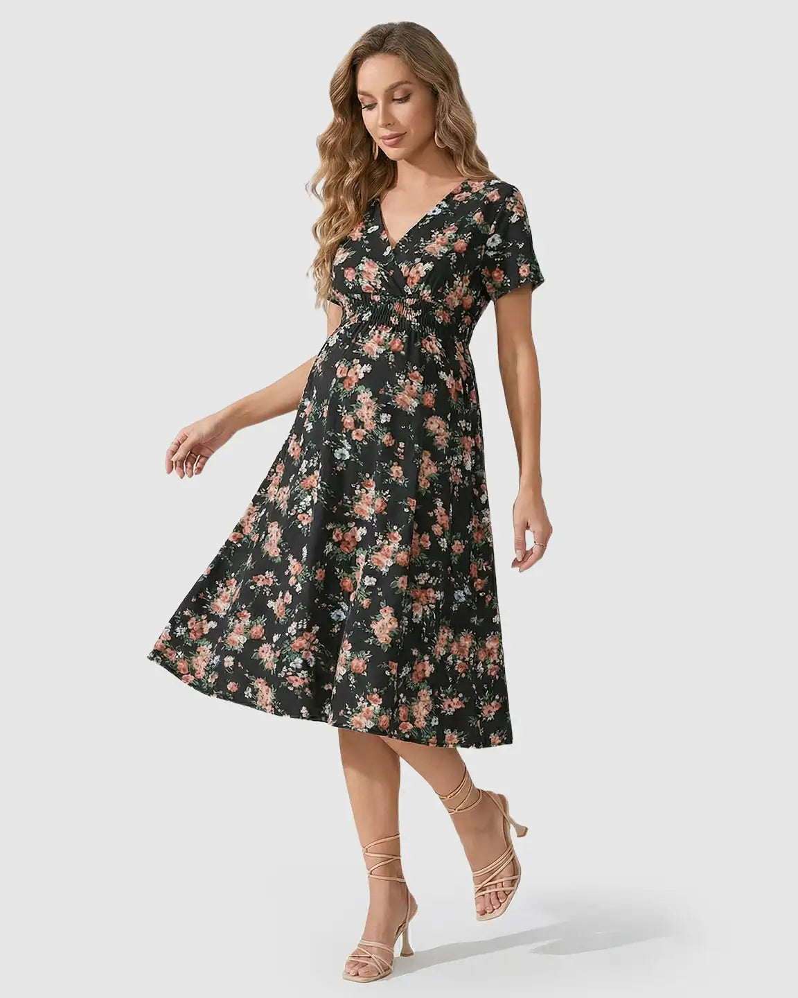 Stretch-Waist A-Line Maternity Midi Dress