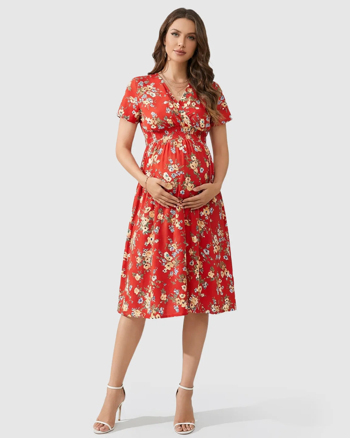 Breathable Floral A-Line Maternity Midi Dress