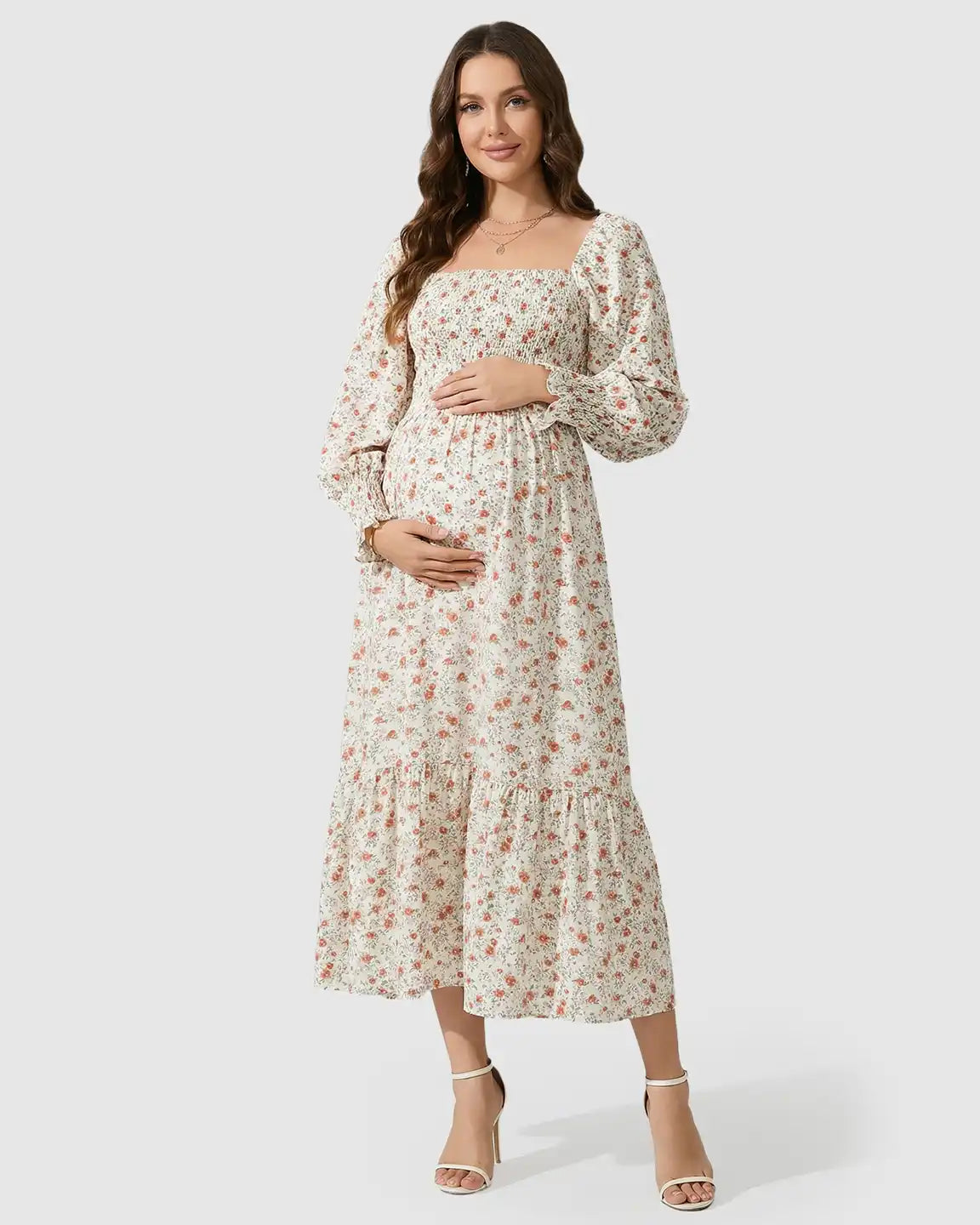Smocked Boho Style Maternity Midi Dress