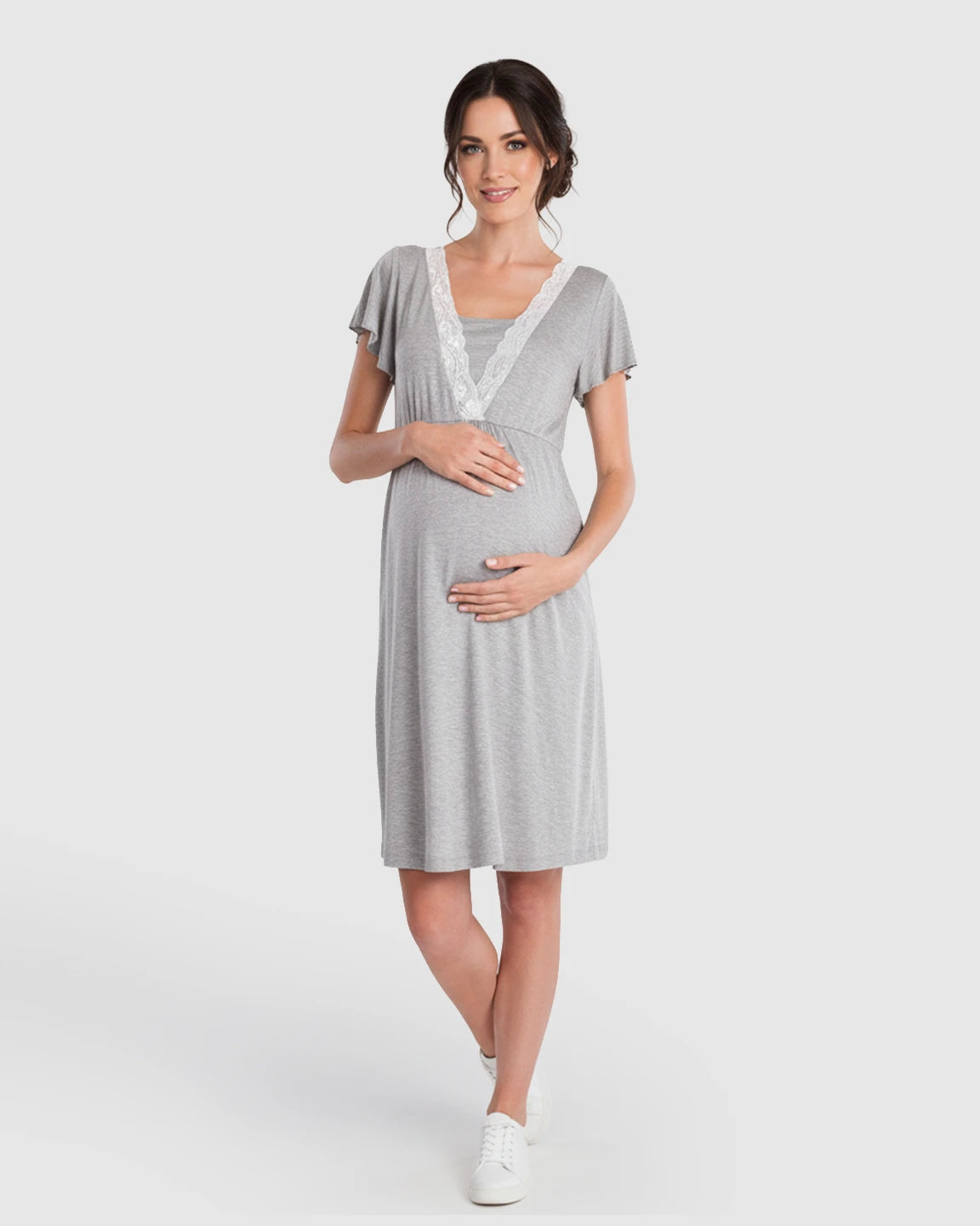 Lace-Trim V-Neck Maternity & Nursing Nightdress