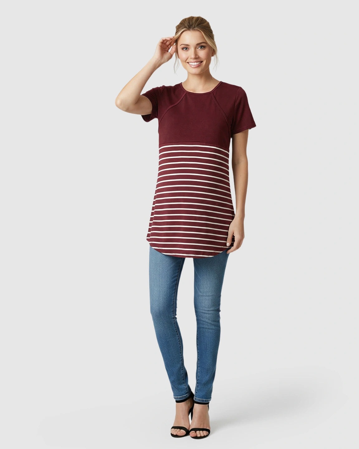 Lift-Up Access Striped Nursing & Maternity Top