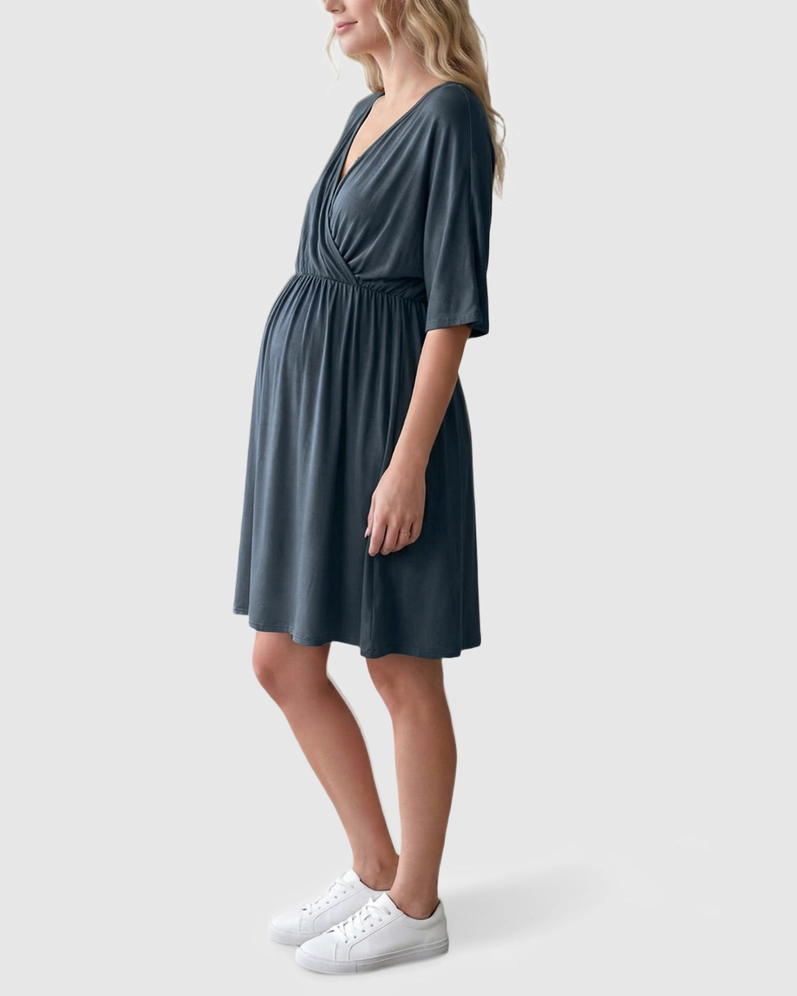 Cross-Front Romantic Style Maternity Midi Dress
