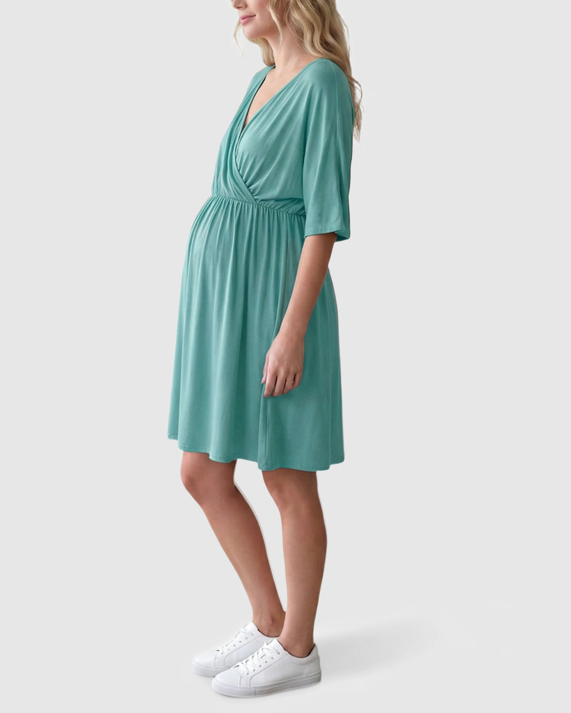 Cross-Front Romantic Style Maternity Midi Dress