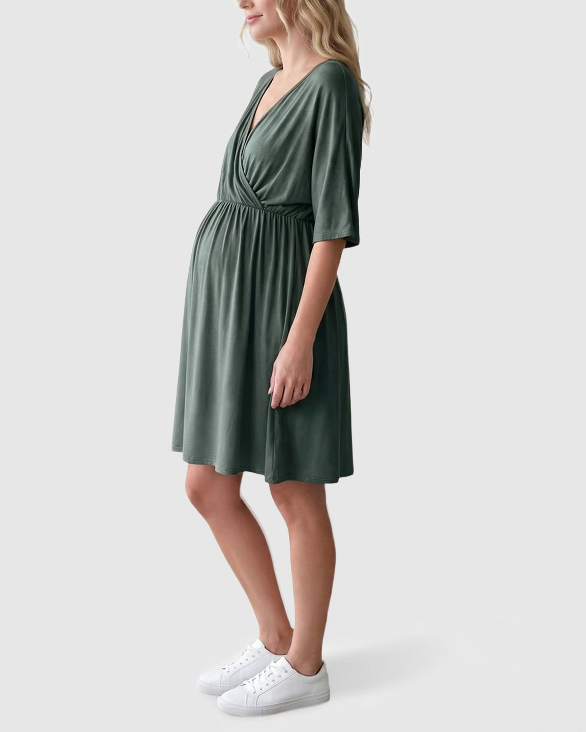 Cross-Front Romantic Style Maternity Midi Dress