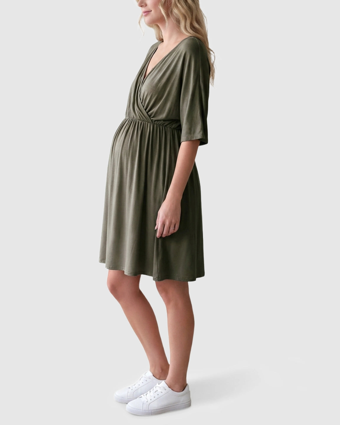 Cross-Front Romantic Style Maternity Midi Dress