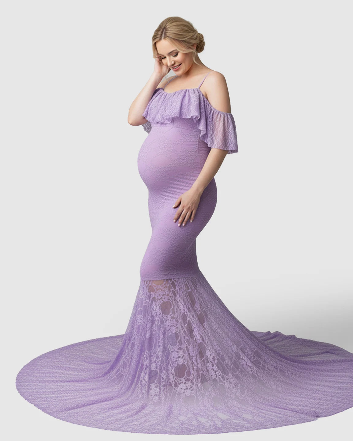 Off-Shoulder Lace Mermaid Maternity Gown