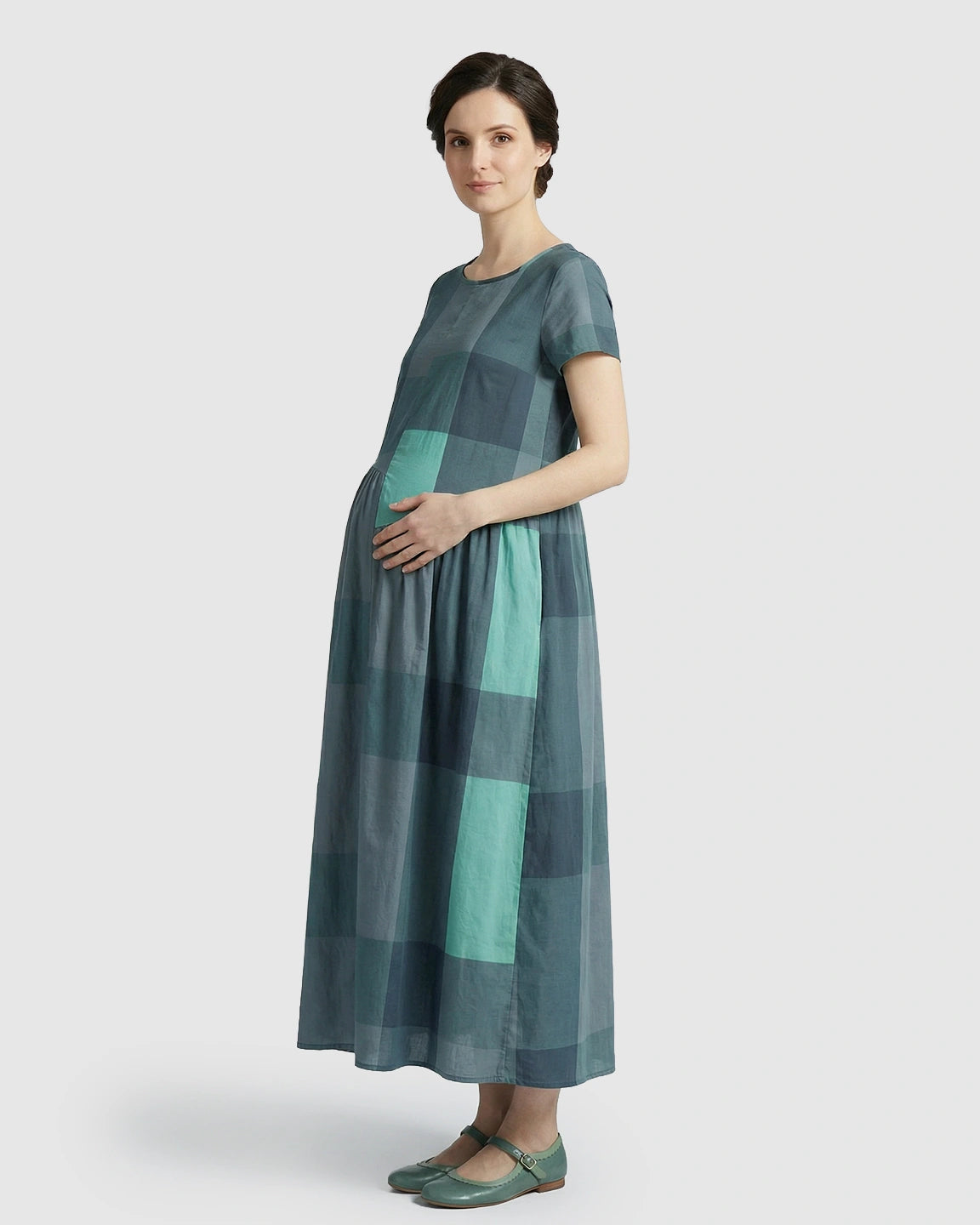 Plaid Flowy Maternity Maxi Dress