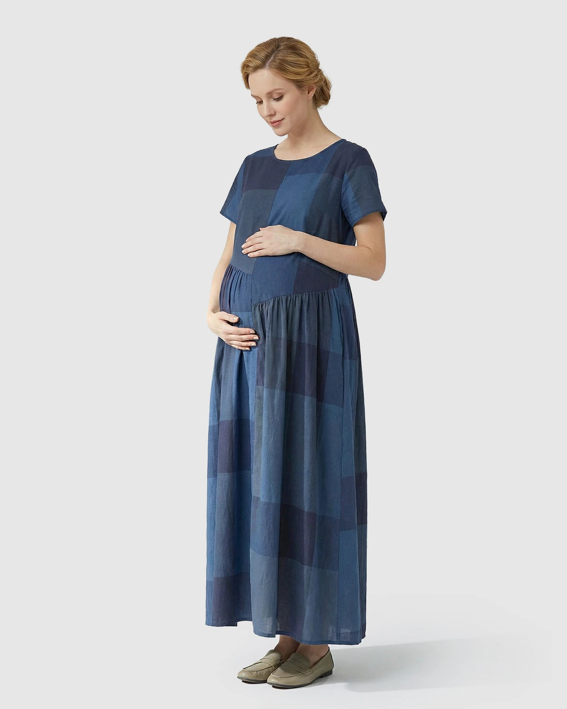 Plaid Relaxed Maternity Maxi Dress