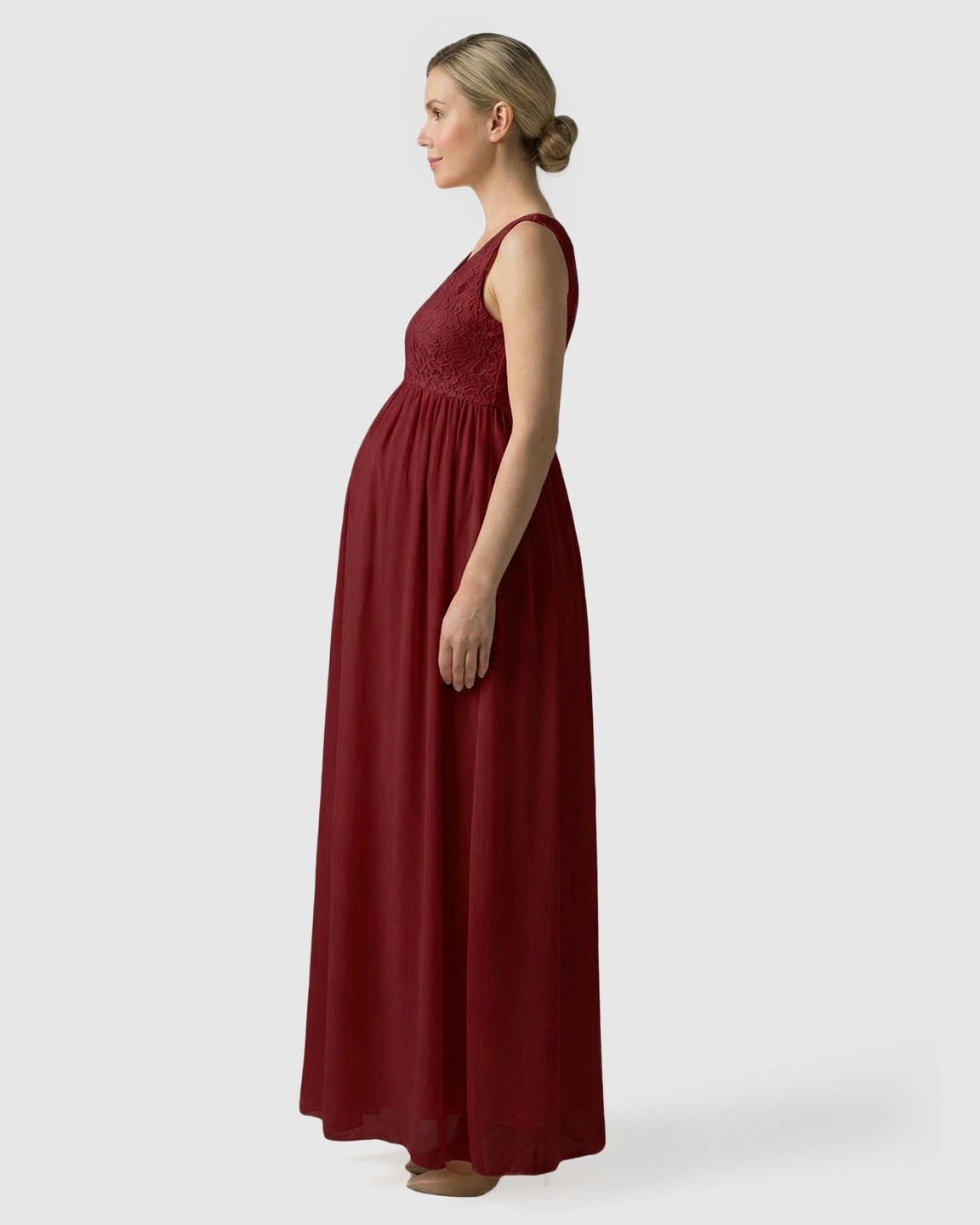 Lace-Chiffon Romantic Maternity Maxi Dress
