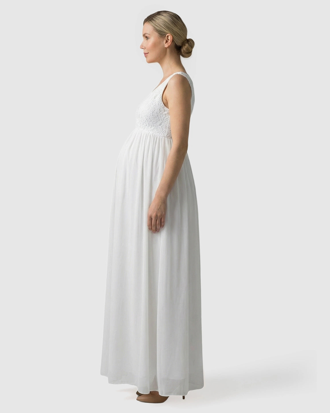 Lace-Chiffon Romantic Maternity Maxi Dress