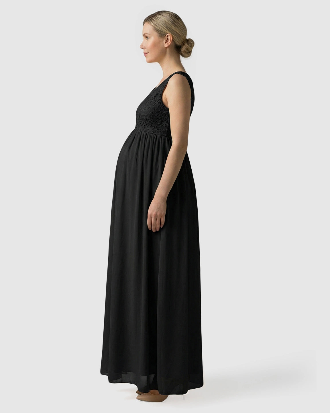 Lace-Chiffon Romantic Maternity Maxi Dress