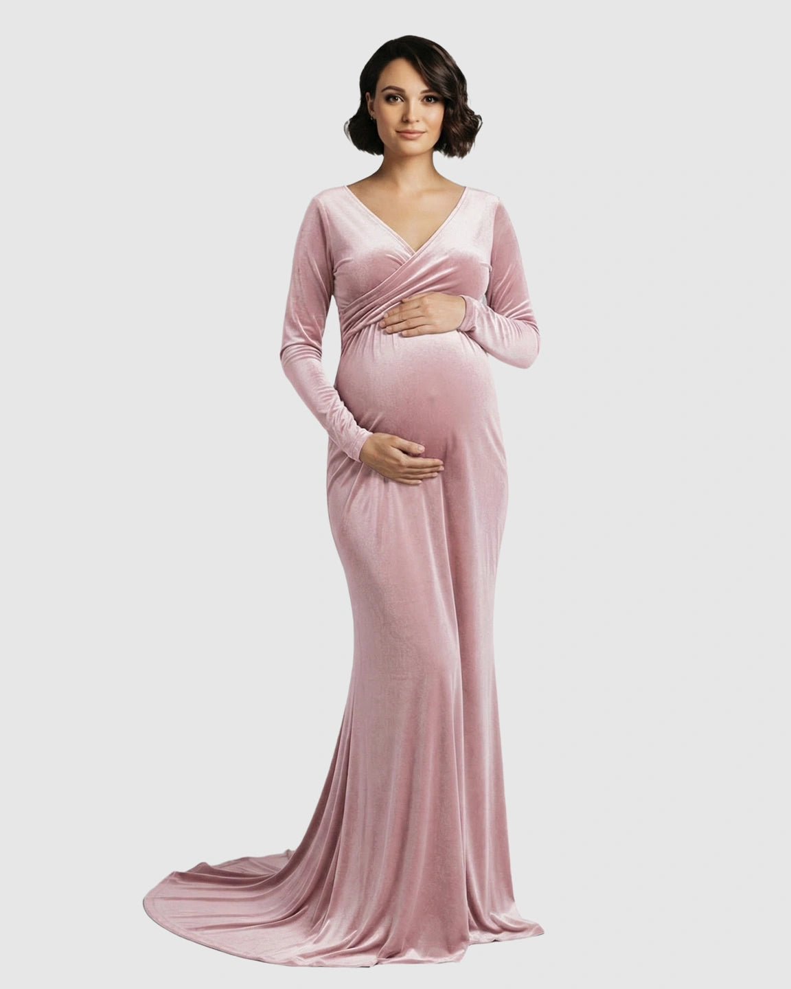 Off-Shoulder Velvet Maternity Gown