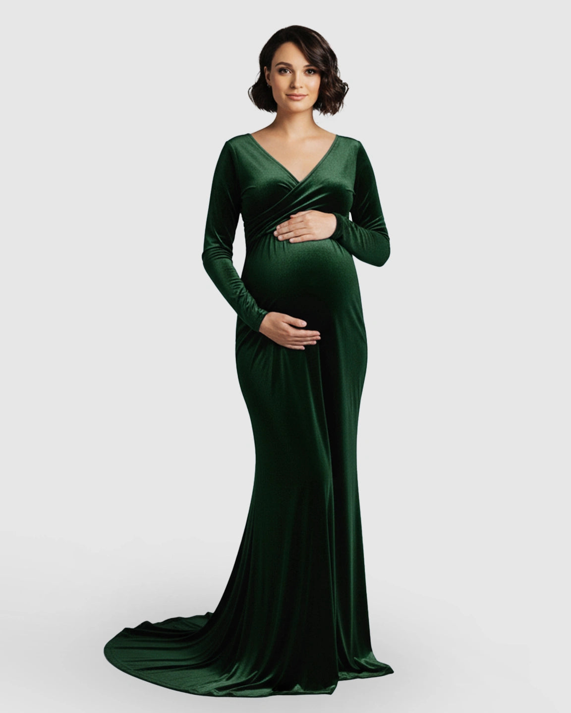 Off-Shoulder Velvet Maternity Gown