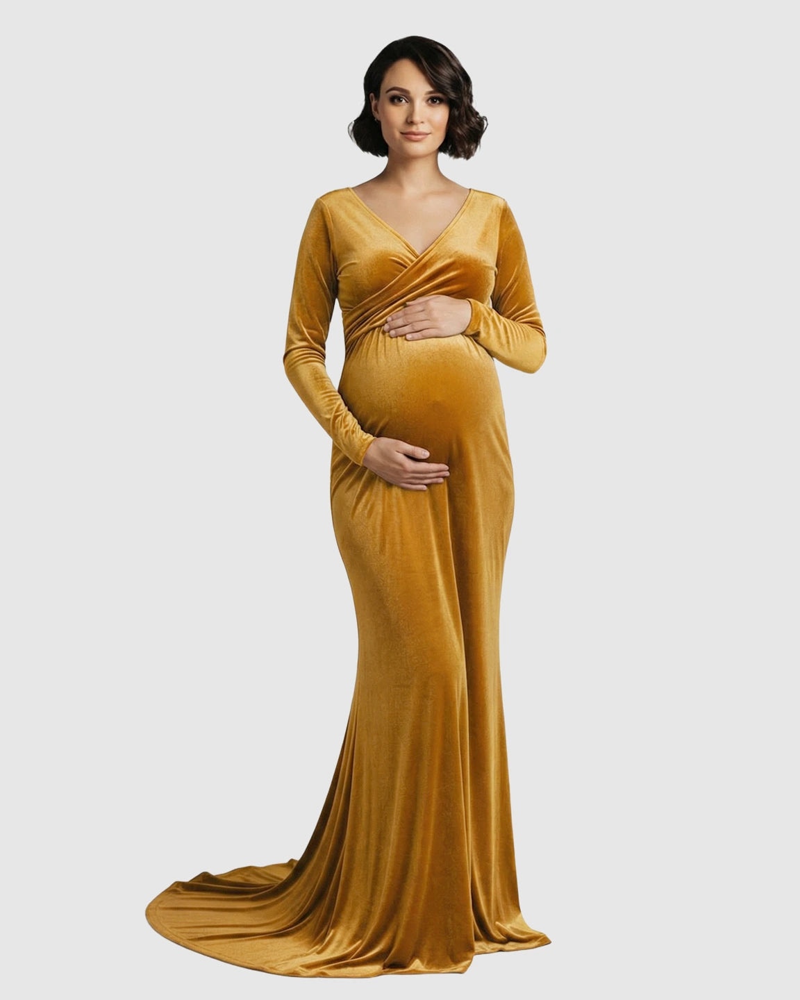 Off-Shoulder Velvet Maternity Gown