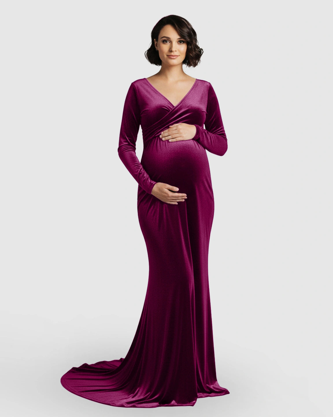 Off-Shoulder Velvet Maternity Gown