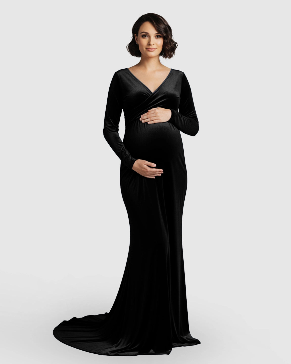 Off-Shoulder Velvet Maternity Gown