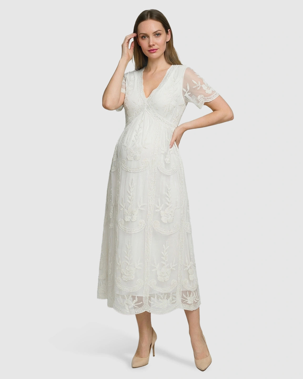 Lace Swing Maternity Midi Dress