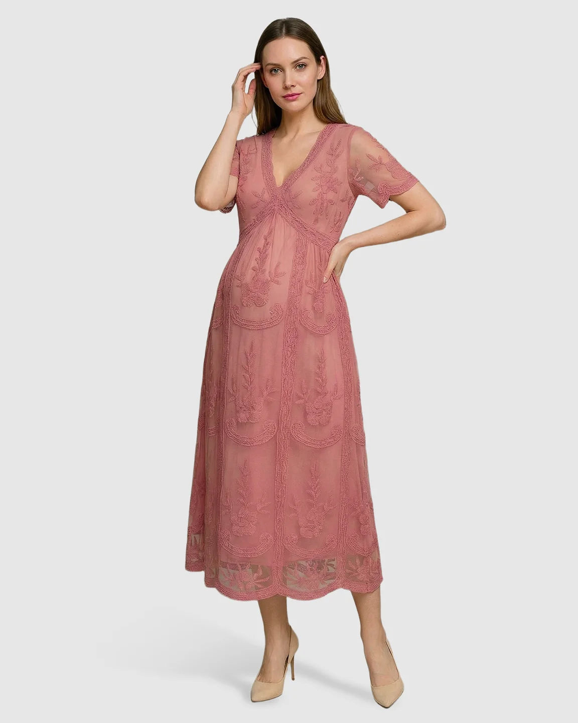 Lace Swing Maternity Midi Dress