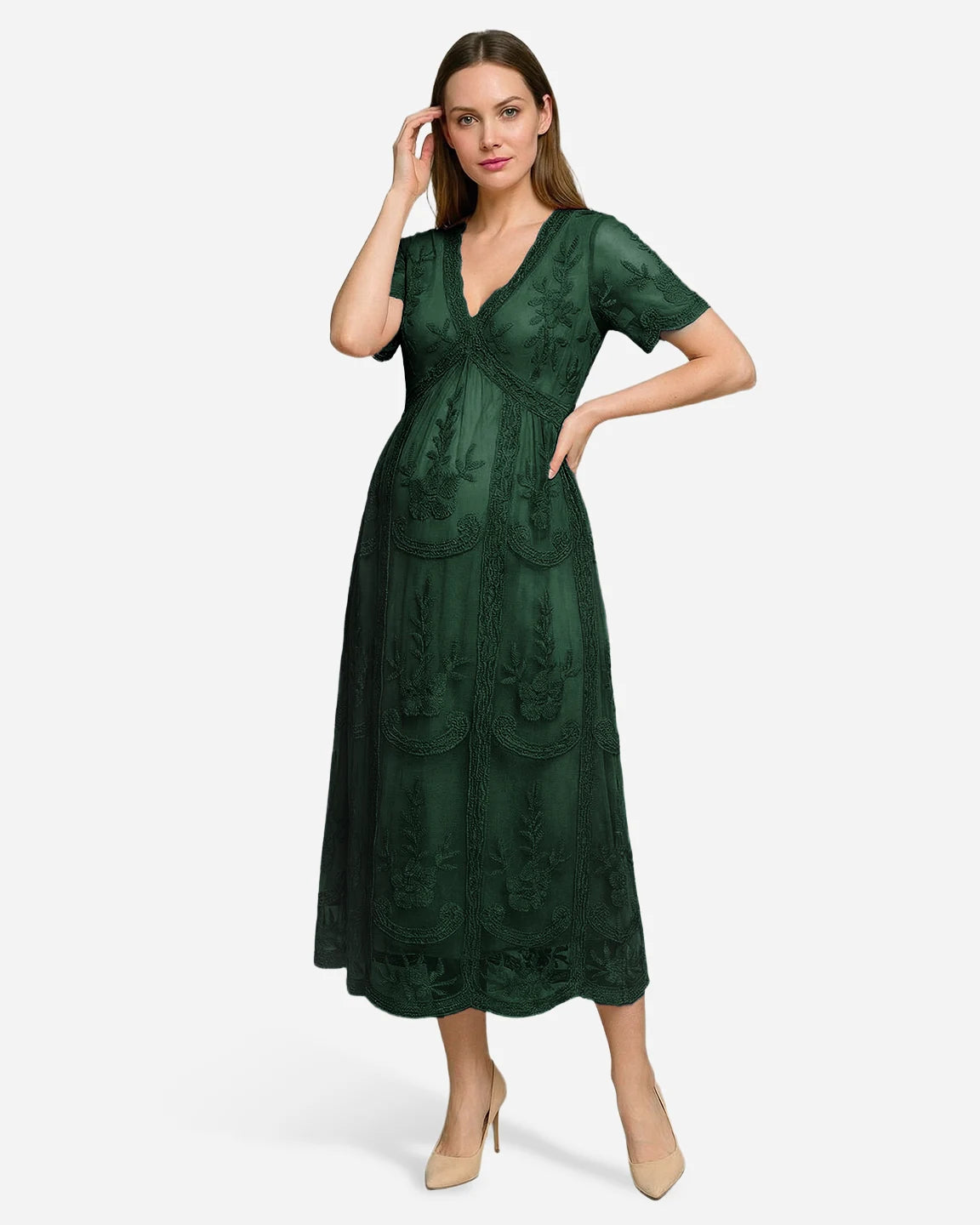 Lace Swing Maternity Midi Dress