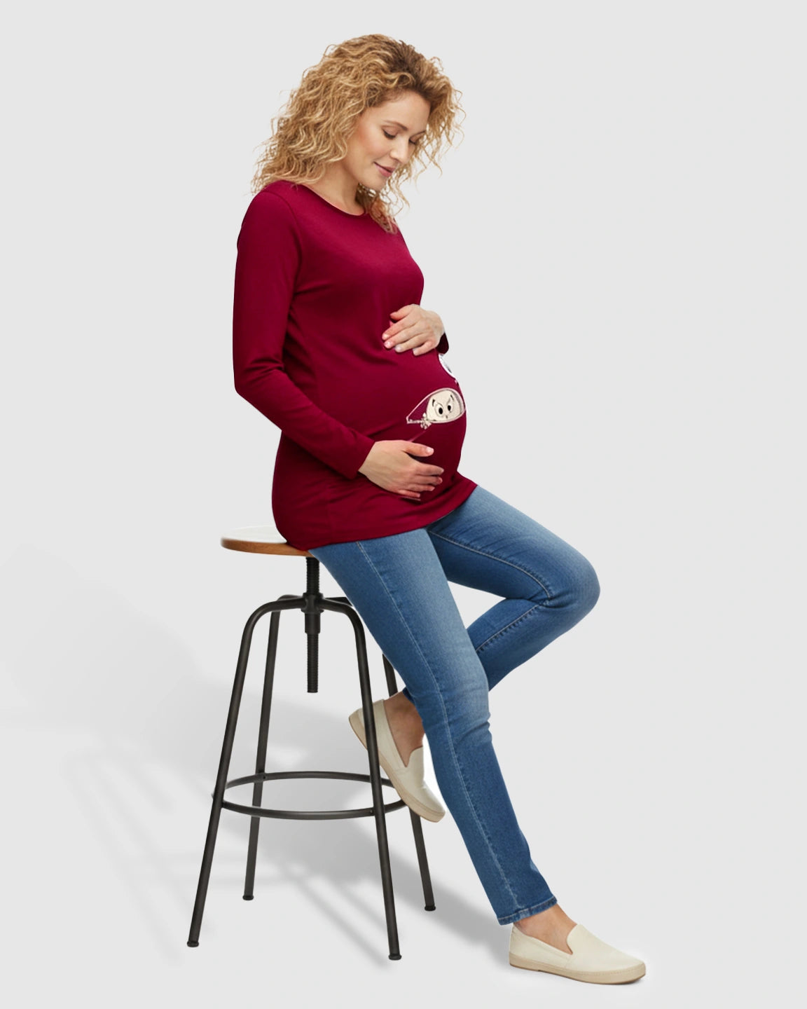 Slim Fit Side Ruched Long Sleeve Maternity Top