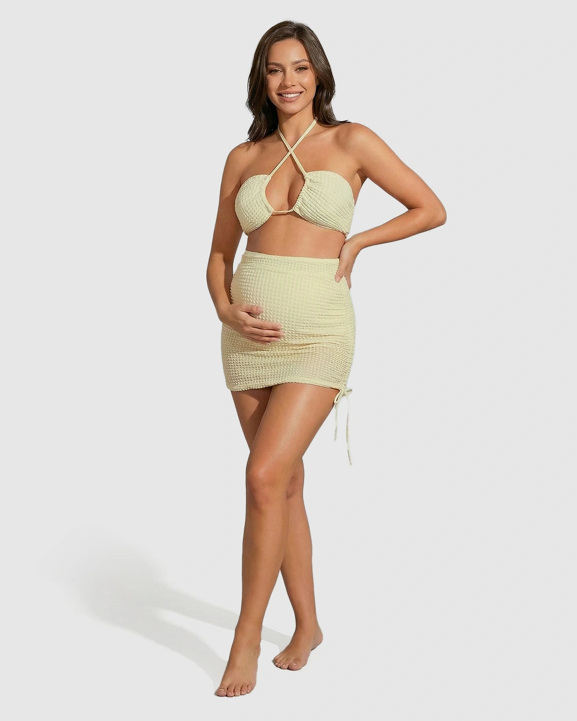 Crisscross Halter Bikini-Style Maternity Swimsuit Set