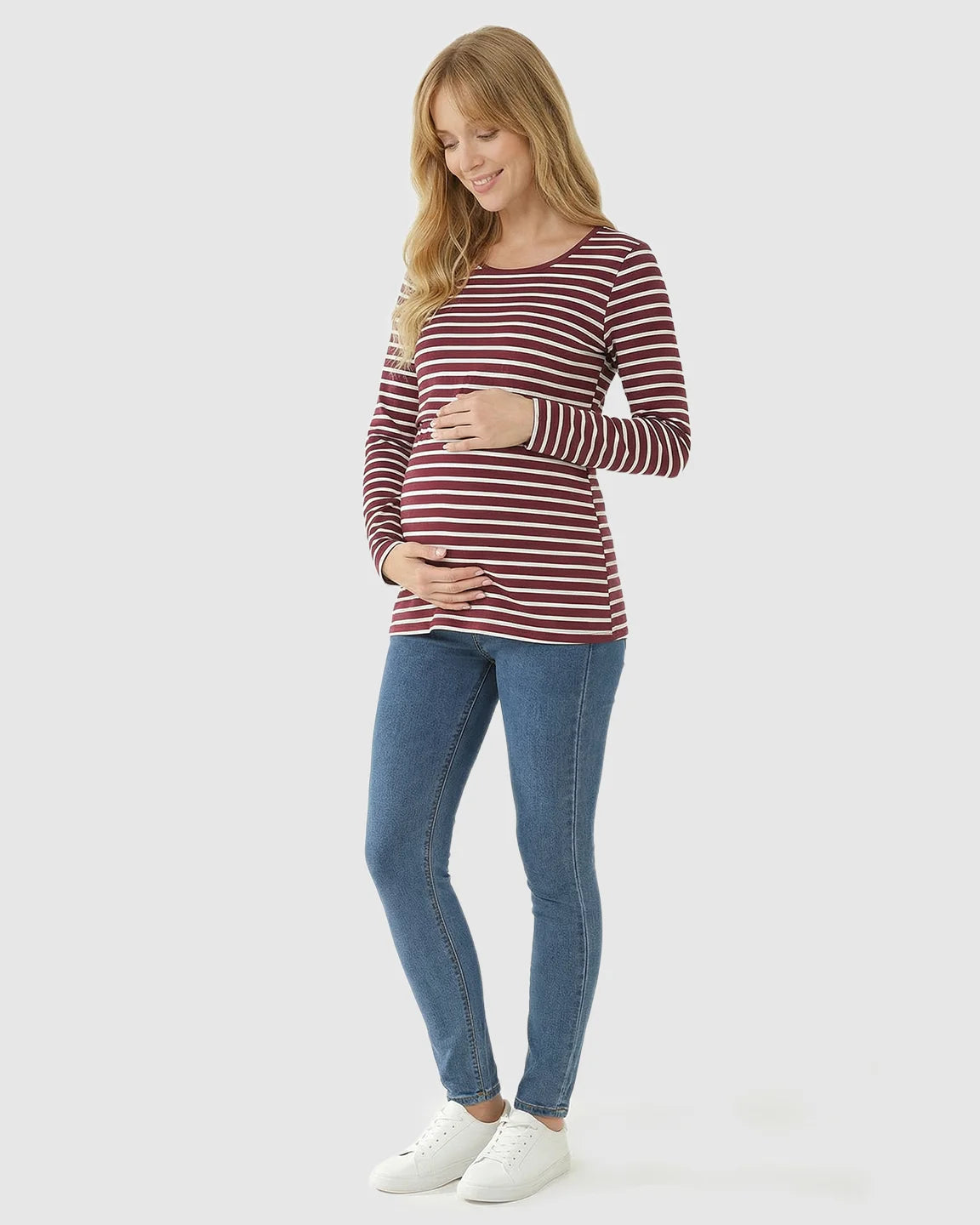 Long-Sleeve Striped Maternity & Nursing Top