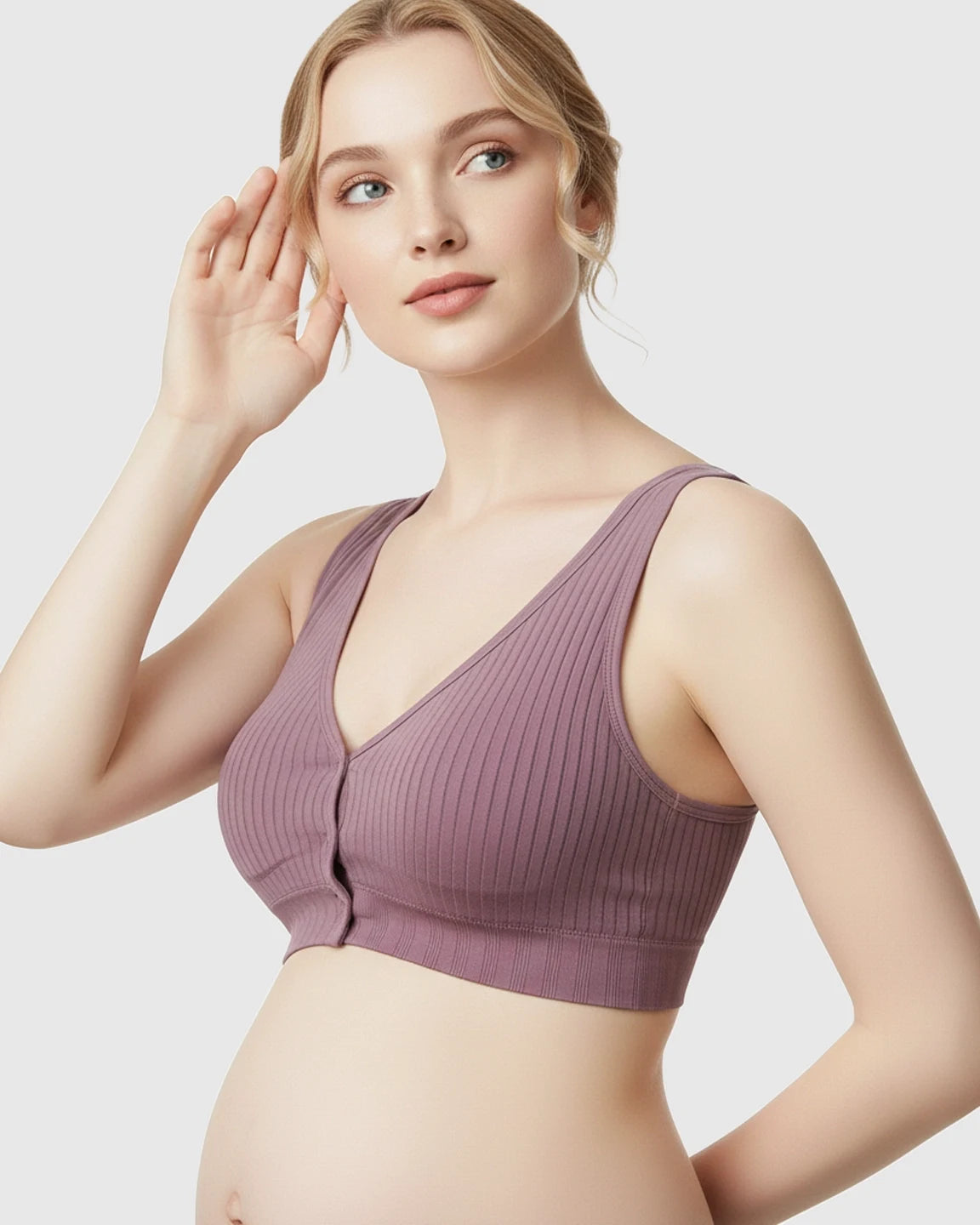 Front-Button Ribbed Wireless Nursing Bra