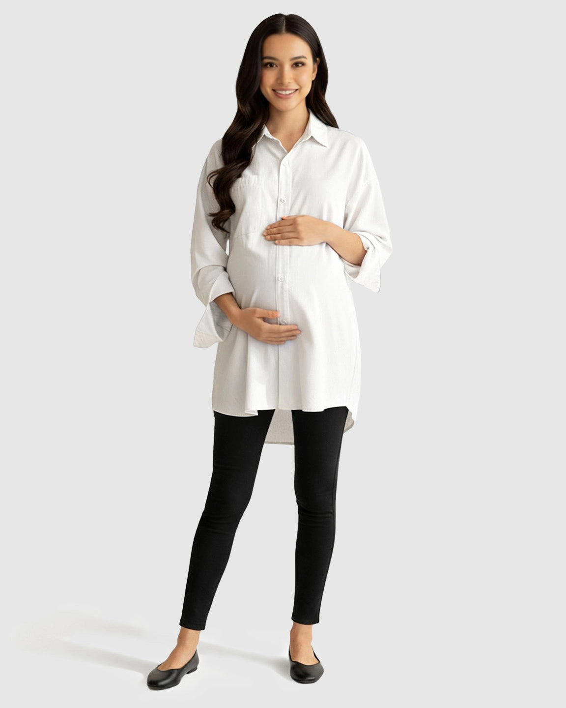 Cotton Lapel Long Sleeve Maternity Tunic