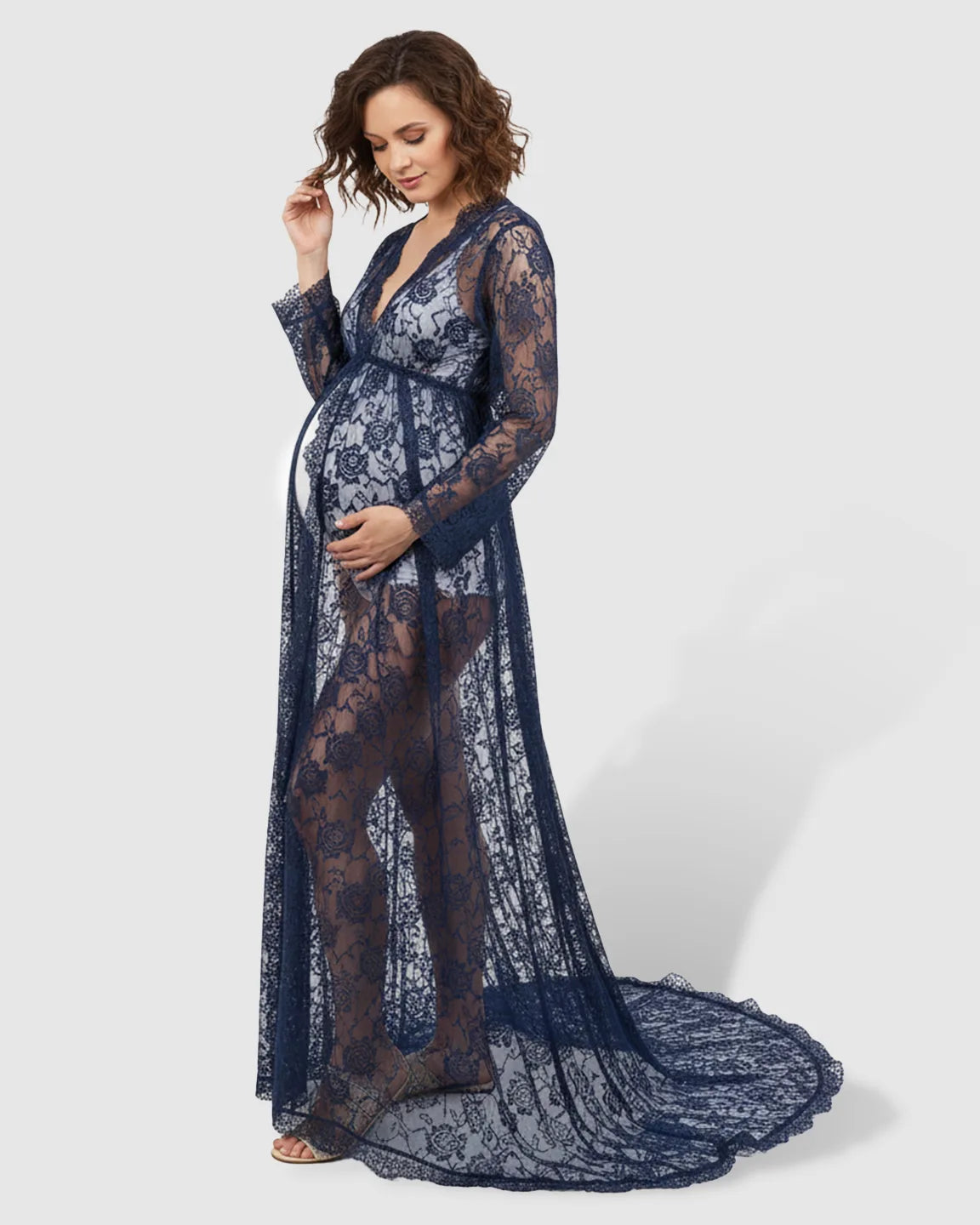 Floral Lace Romantic Maternity Photoshoot Maxi Dress