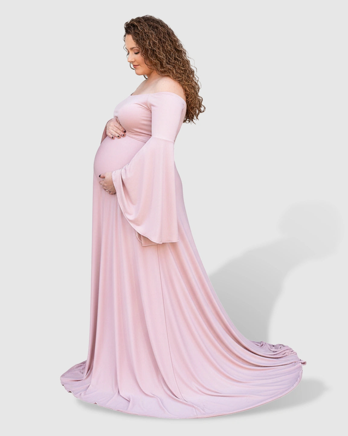 Off-Shoulder Bell Sleeve Boho Maternity Photoshoot Maxi Dress