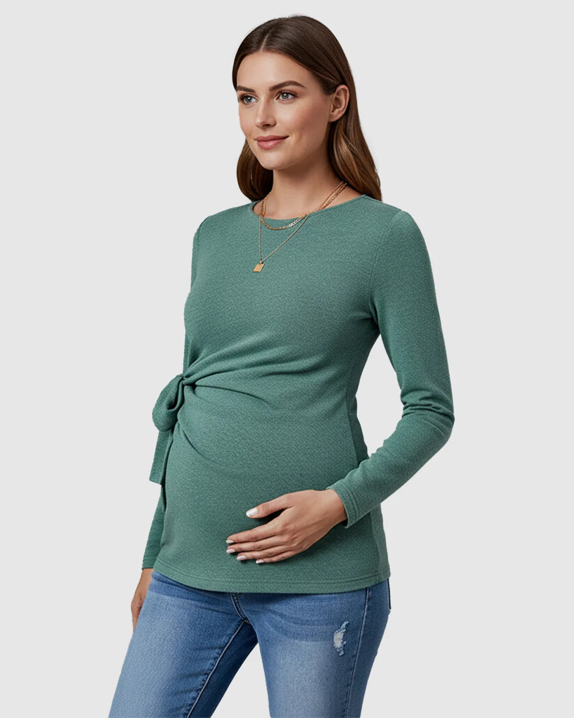 Adjustable Side-Tie Slim Fit Long Sleeve Maternity Top