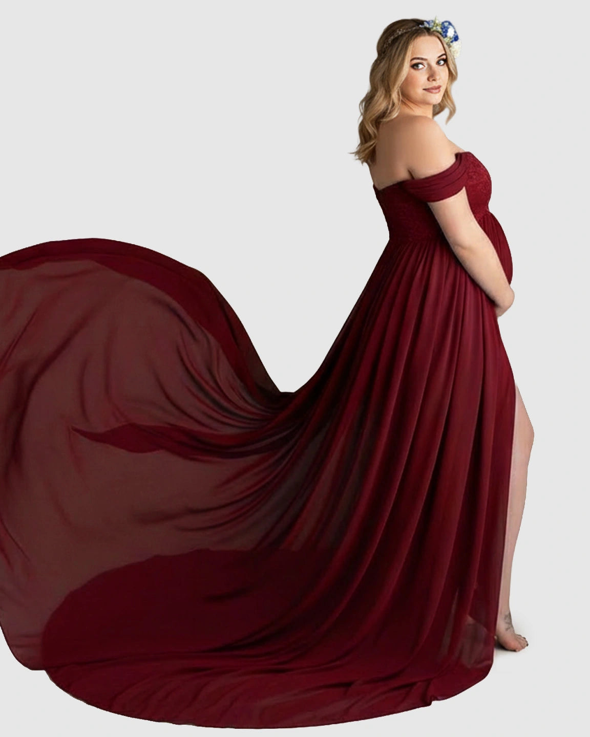 Extra-Long Train Ethereal Chiffon Maternity Gown
