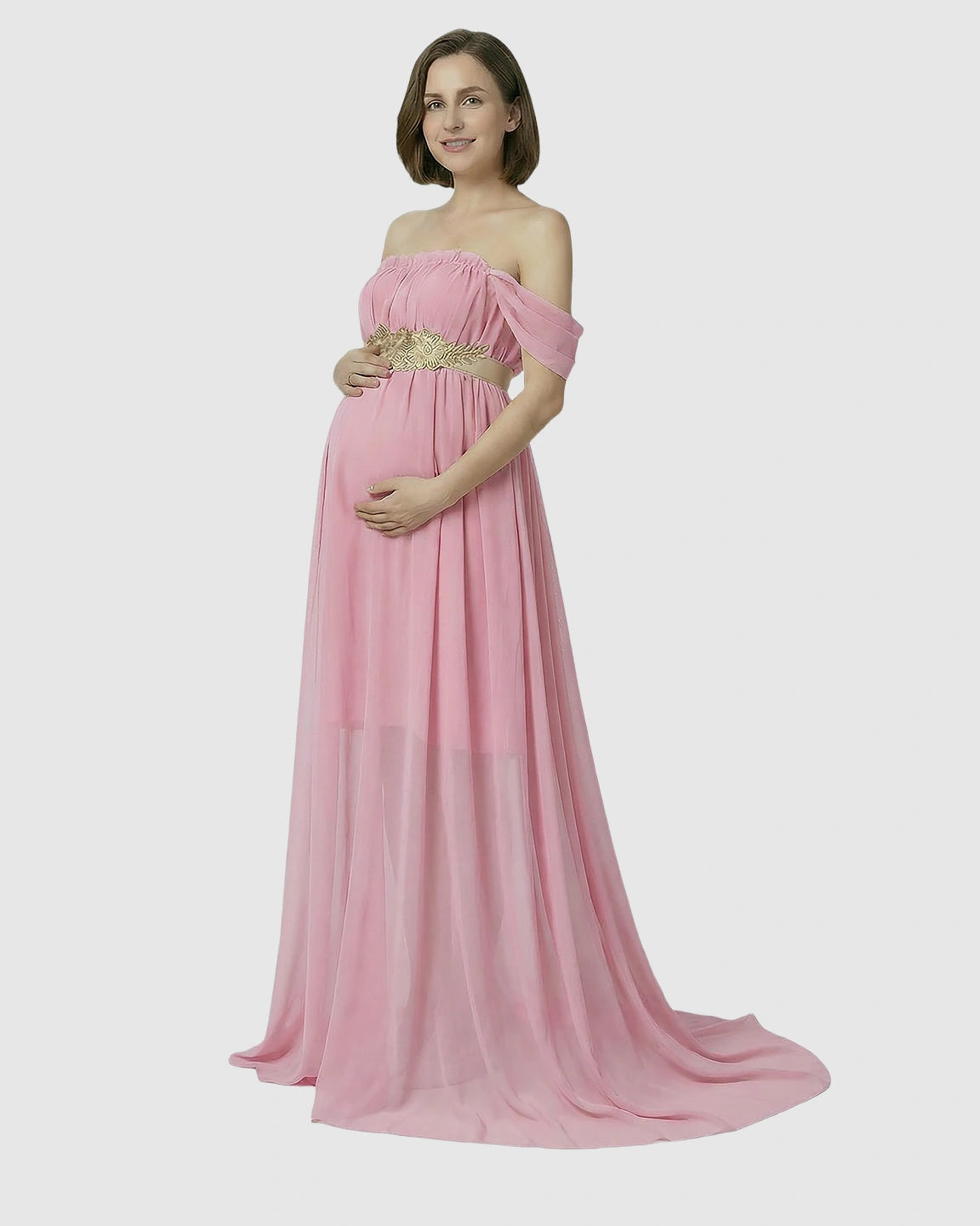 Chiffon Flowing Off Shoulder Maternity Photoshoot Gown