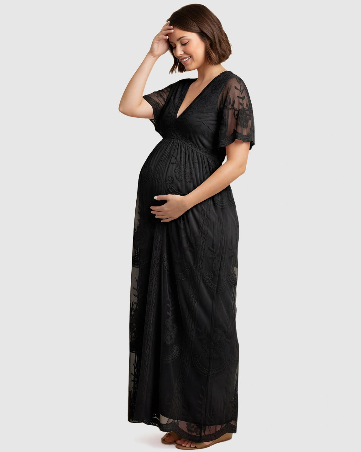 Lace Overlay Boho Maternity Maxi Dress