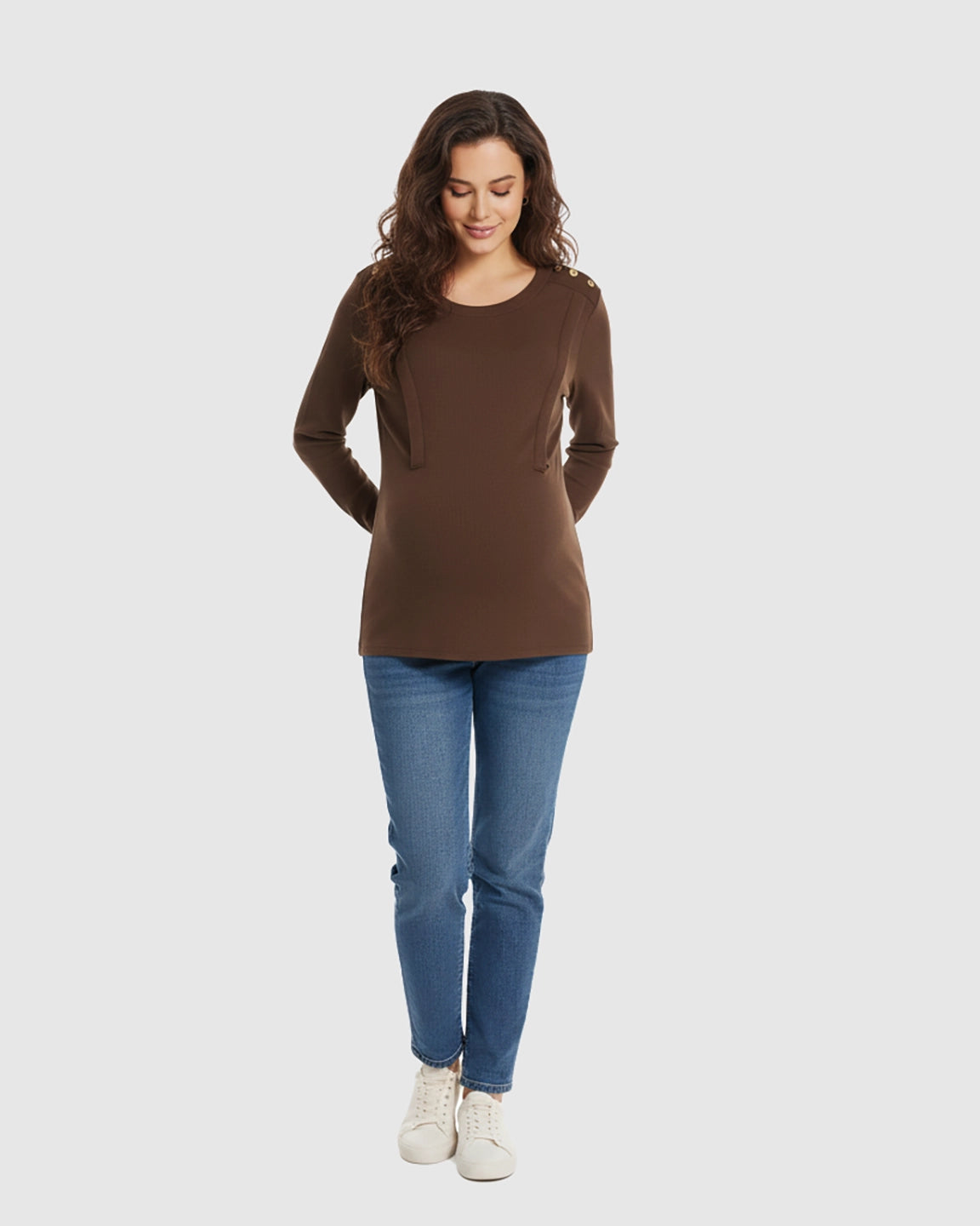 Ribbed Horizontal Zip-Feed Fitted Maternity Shirt