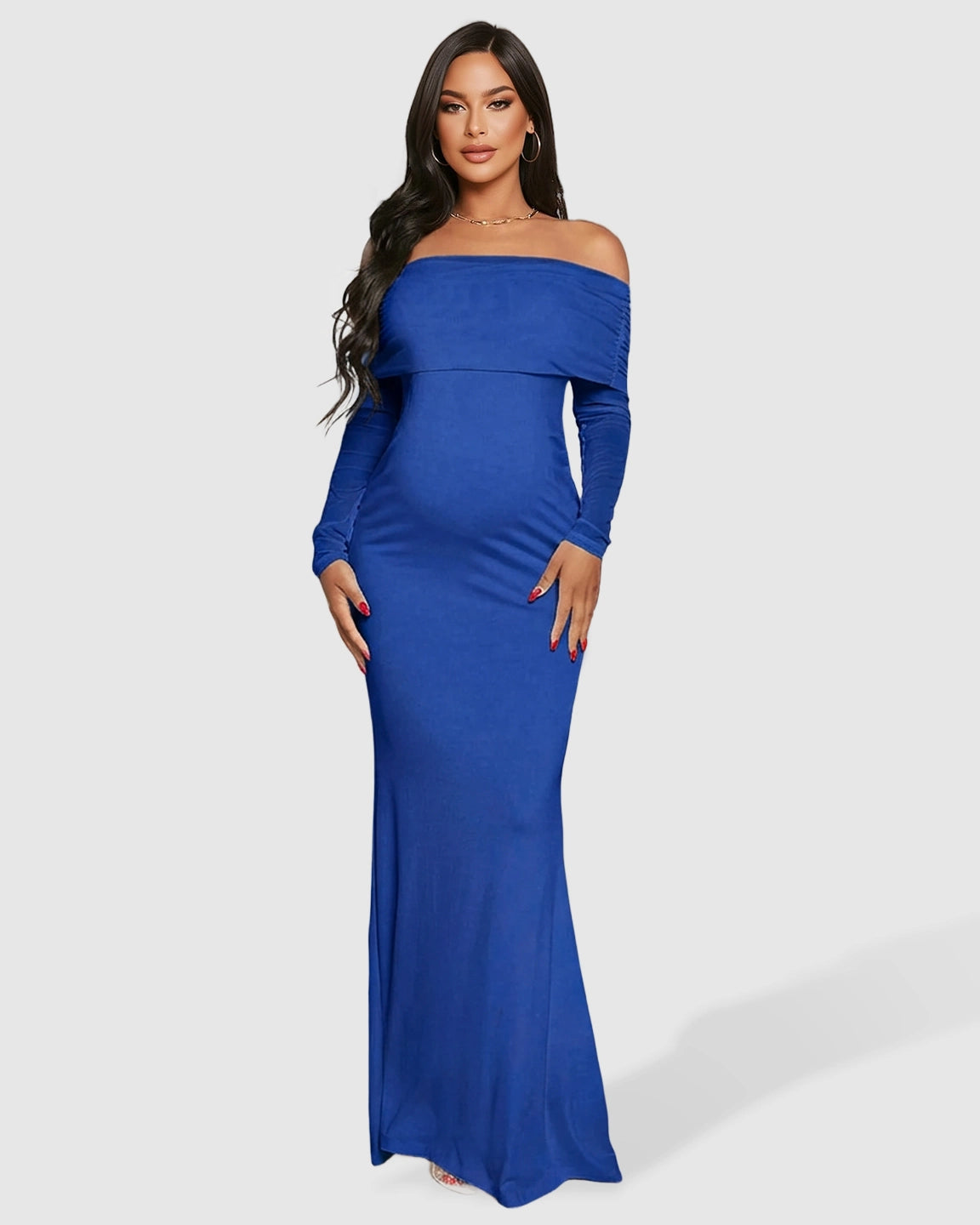 Draped Neck Mermaid Fit Maternity Maxi Dress