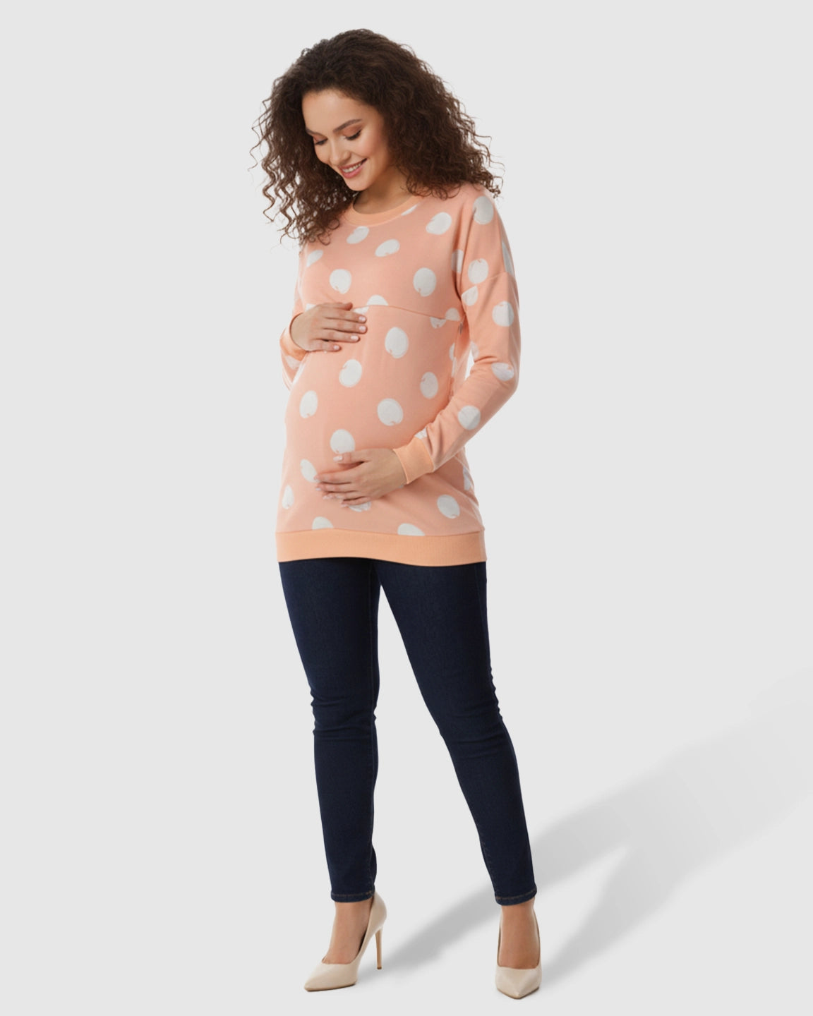 Polka Dot Round-Neck Maternity & Nursing Sweater