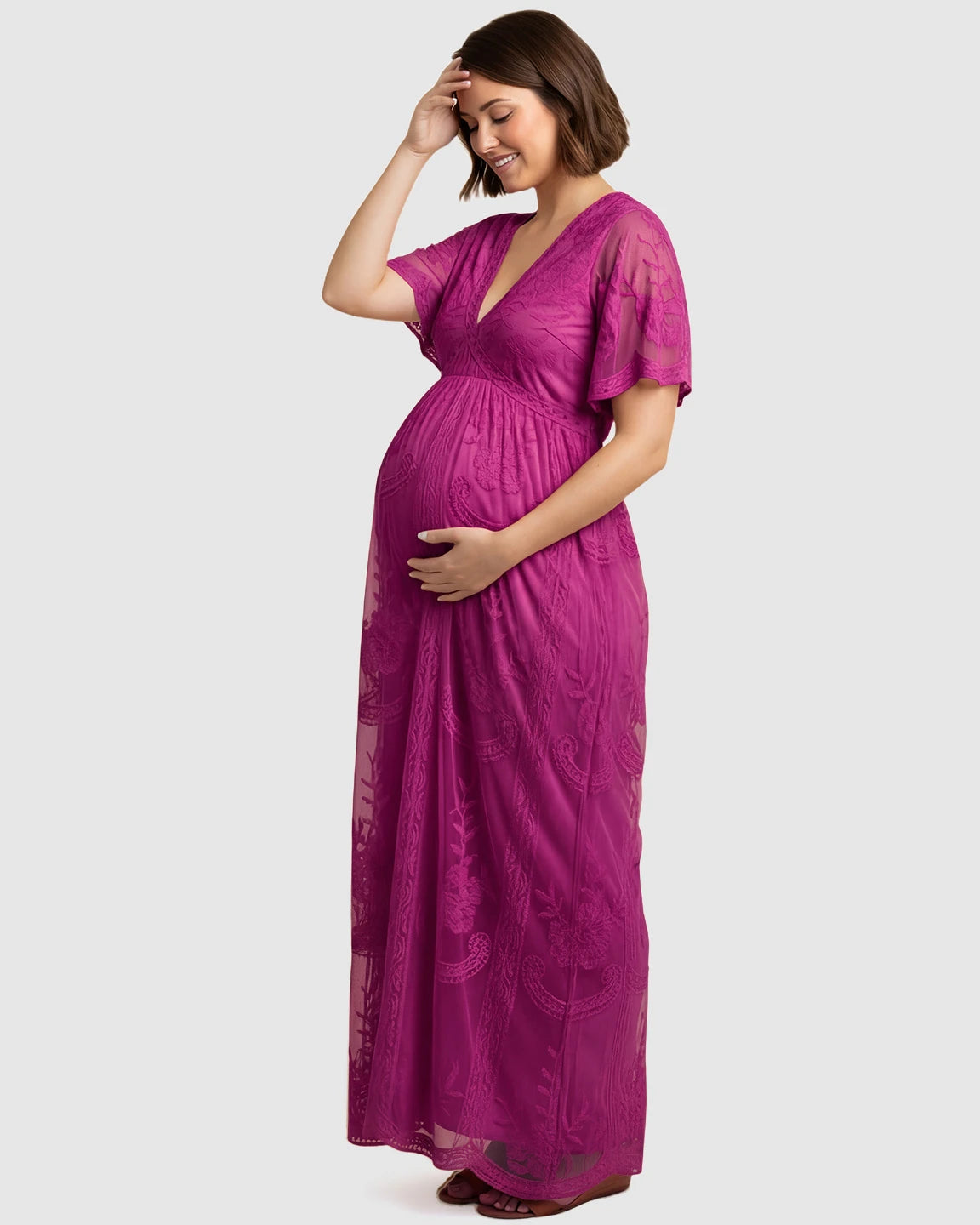 Lace Overlay Boho Maternity Maxi Dress