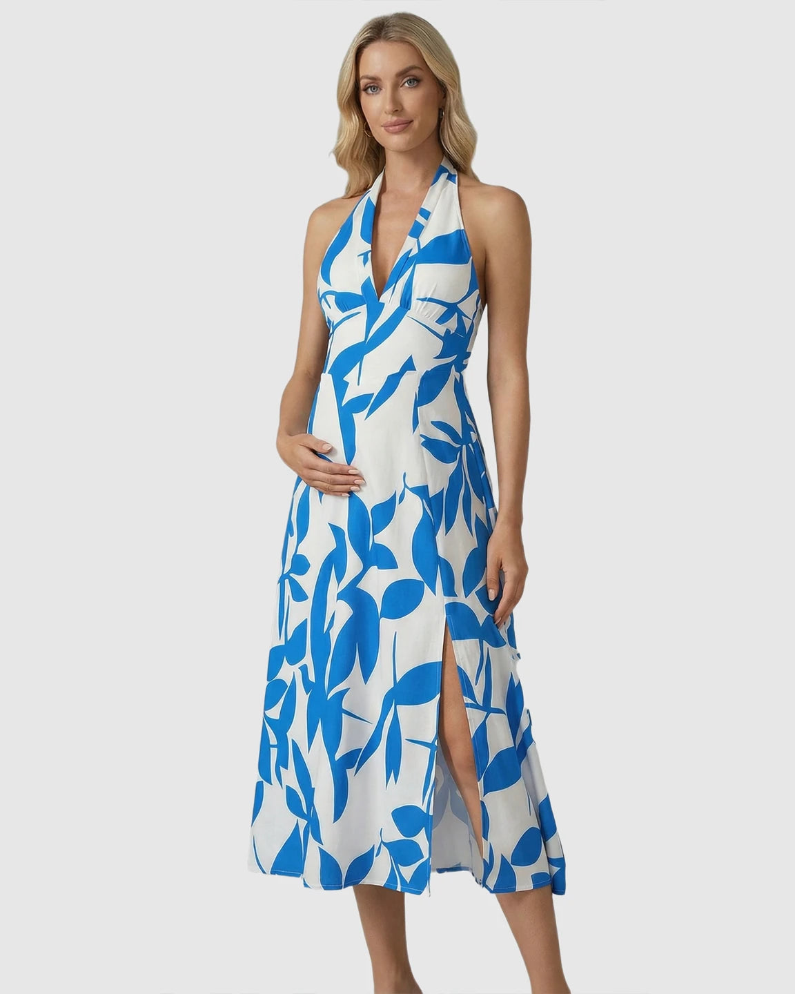 Halter Neck A-line Skirt Maternity Midi Dress