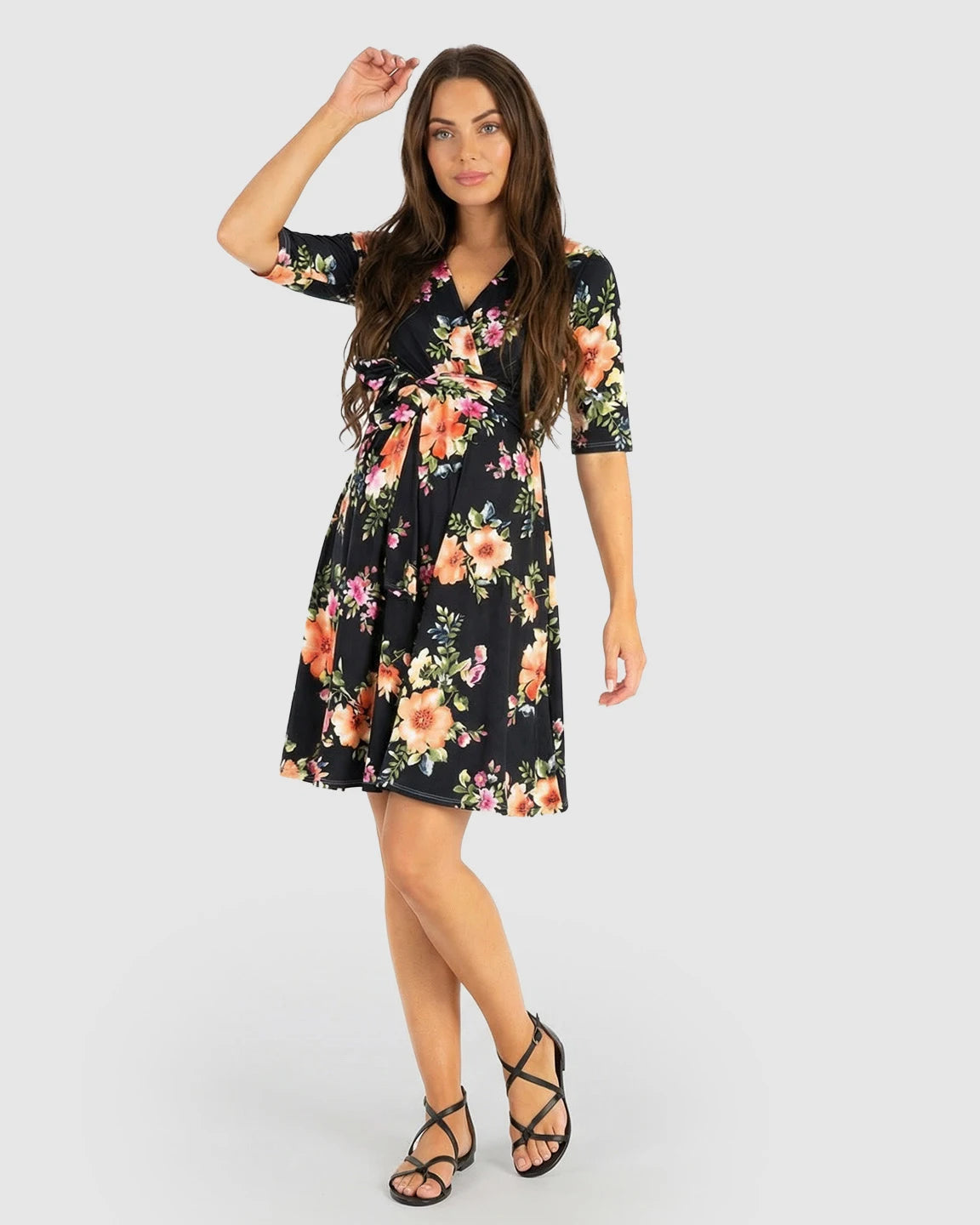 Tie-Waist Retro Floral Print Maternity Dress