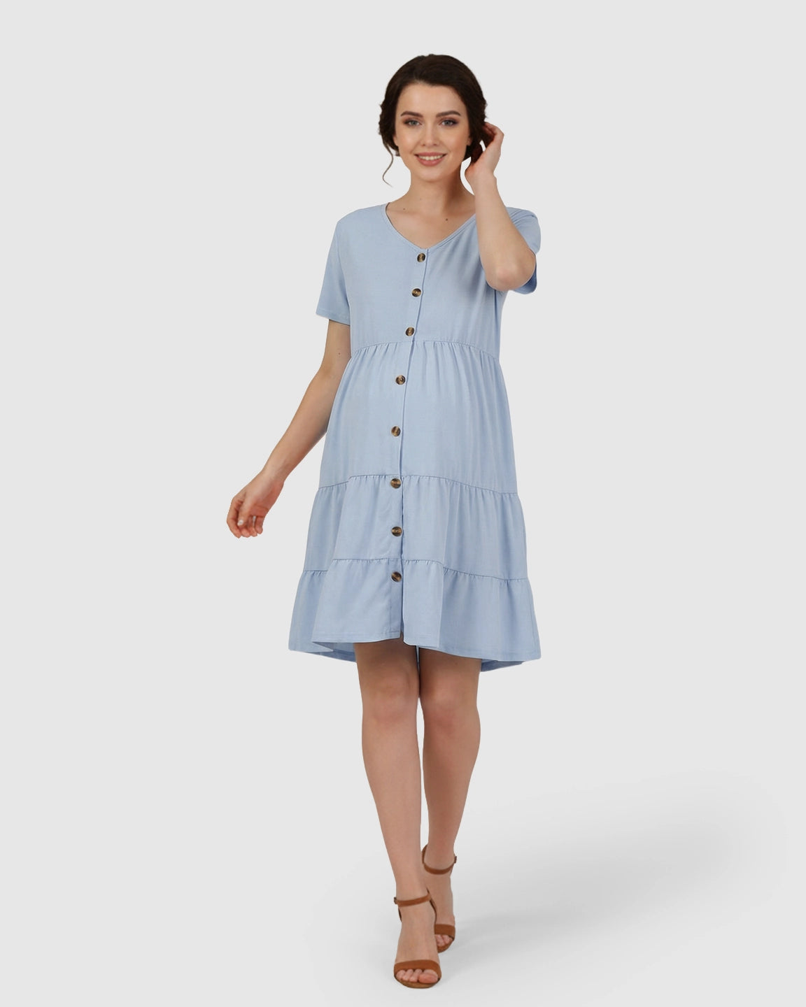 Button-Up Tiered Maternity Mini Dress