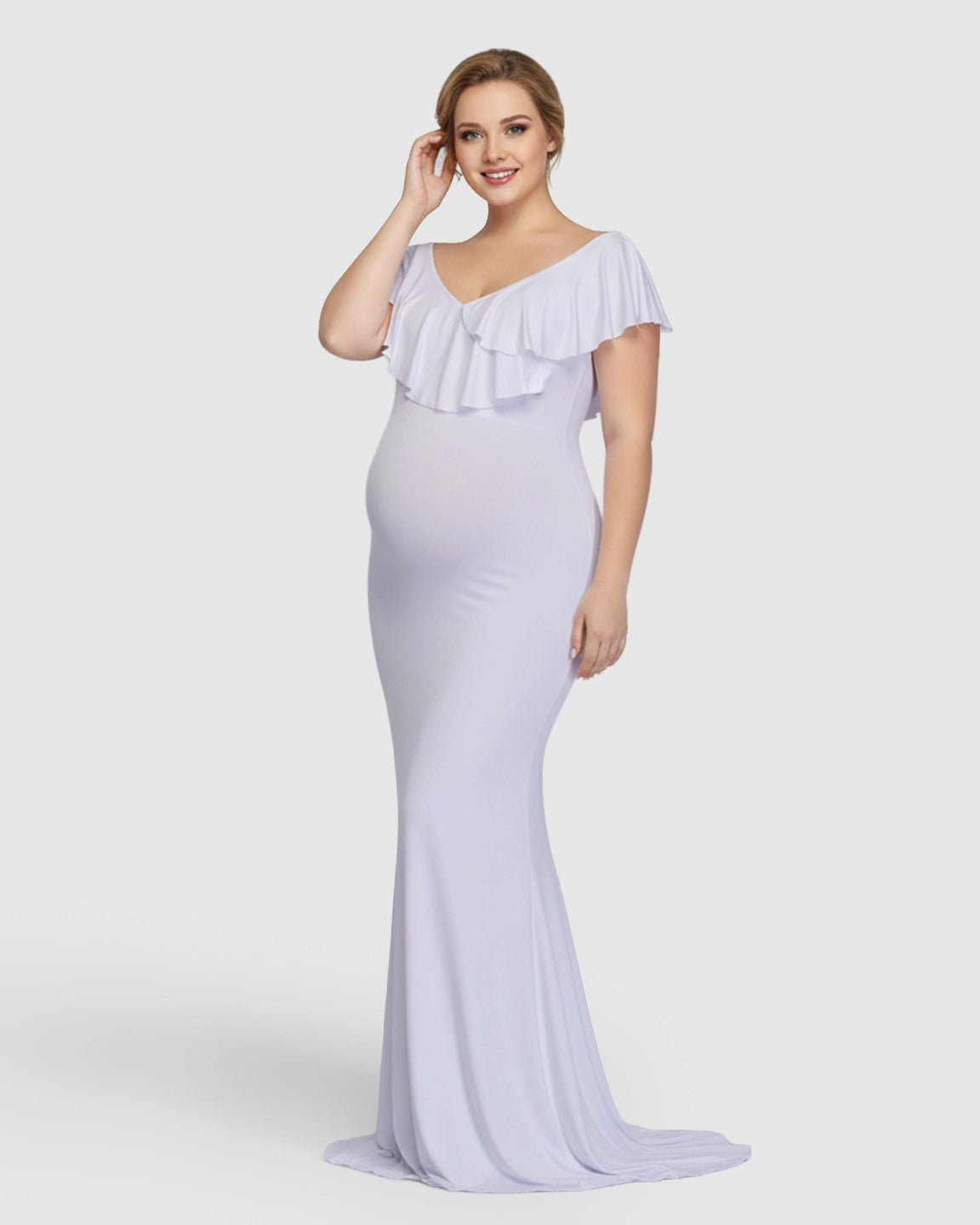 Off-Shoulder Ruffled Bodycon Maternity Maxi Dress