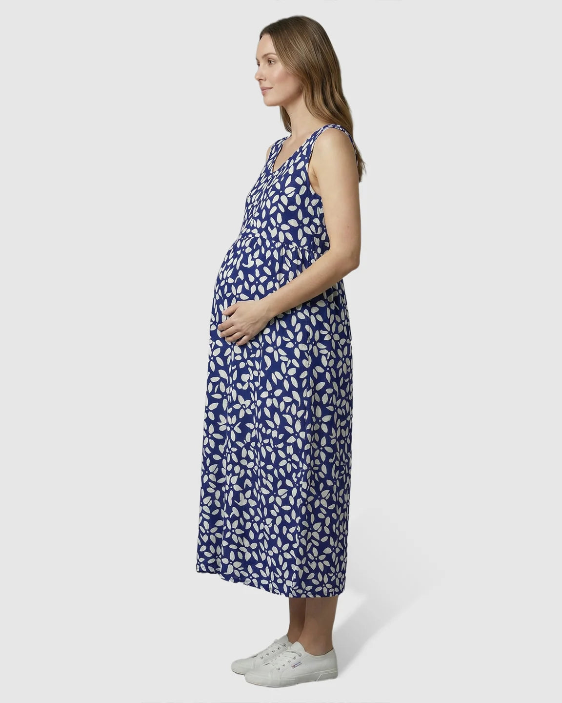 Pockets V-Neck A-Line Maternity Midi Dress
