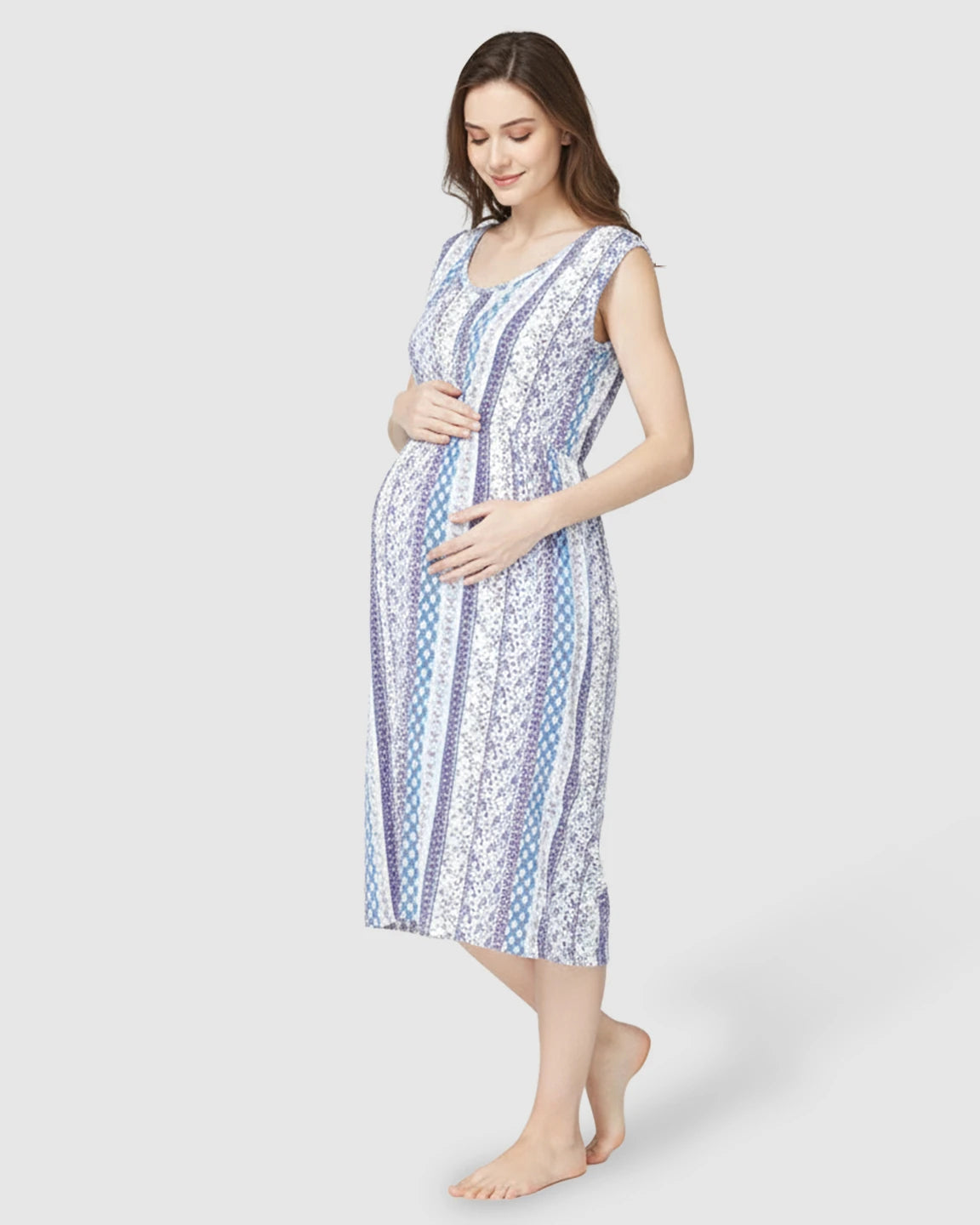 Concealed Nursing Access Boho Sleeveless Maternity Midi Dress